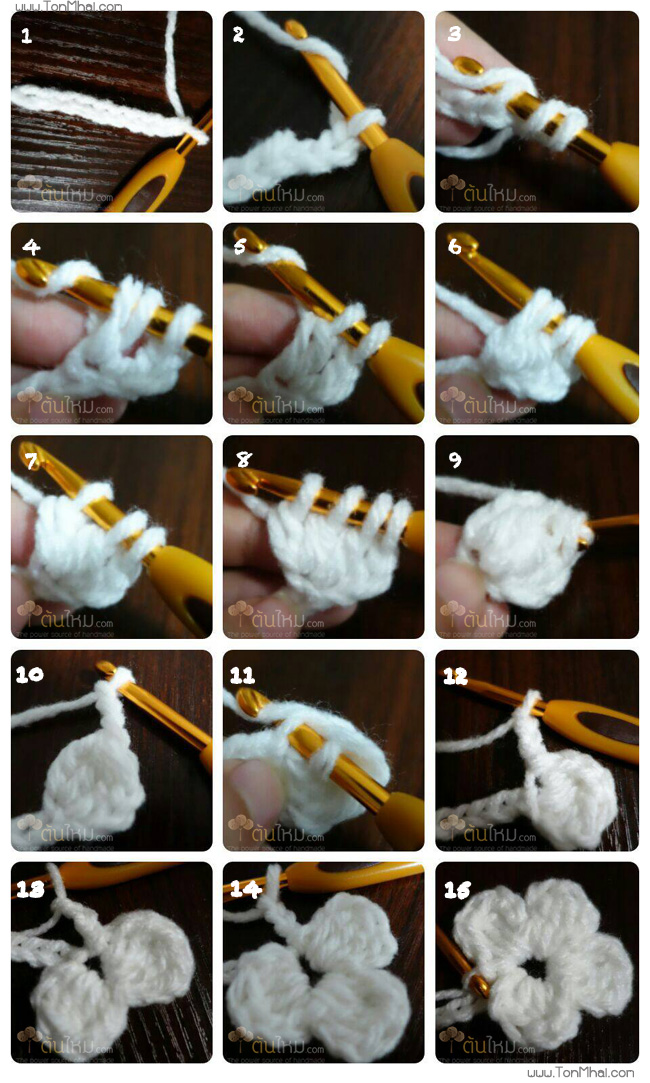 วิธีถักทุกขั้นตอนลายเม็ดมะยมเพื่อทำดอกไม้ฟูๆ Puff Flower Crochet