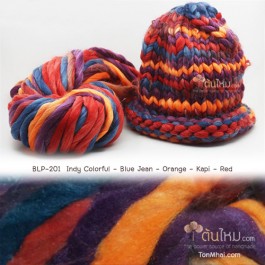 ไหมพรมเกาหลี บิ๊กลูป (Korean Big Loop) สีอินดี้จี๊ด น้ำเงินยีนส์-ส้ม-กะปิ-แดง (Indy Colorful - Blue Jeans-Orange-Kapi-Red)