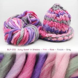 ไหมพรมเกาหลี บิ๊กลูป (Korean Big Loop) สีน้ำหวานกับเงาหลอดสีเทา ชมพู-กุหลาบ-ม่วง-เทา (Juicy Sweet in Shadow - Pink-Rose-Purple-Gray)