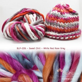 ไหมพรมเกาหลี บิ๊กลูป (Korean Big Loop) สีสวีทชิล ขาว-แดง-กุหลาบ-เทา (Sweet Chill - White-Red-Rose-Gray)