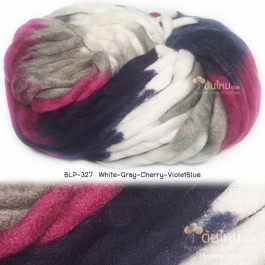ไหมพรมเกาหลี บิ๊กลูป (Korean Big Loop) สีขาว-เทา-เชอรี่-น้ำเงินอมม่วง (White-Gray-Cherry-VioletBlue)