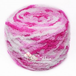 ไหมพรมขนแกะเหลือบขาว/ชมพูหวานเข้มอ่อนไล่สี 