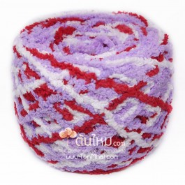 ไหมพรมขนแกะเหลือบ สีขาว/แดง/ม่วงอ่อน