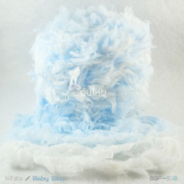 ไหมพรมขนเฟอร์ ซิลค์กี้ ซอฟท์ (Silky Soft Fur) สีขาว/ฟ้าใส (White / Baby Blue)