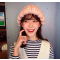 หมวกลาย 1-rib ลูกฟูกเล็ก (knit1 purl1) ด้วยไหมเกาหลีบิ๊กลูป สีชมพูโอรสพาสเทล